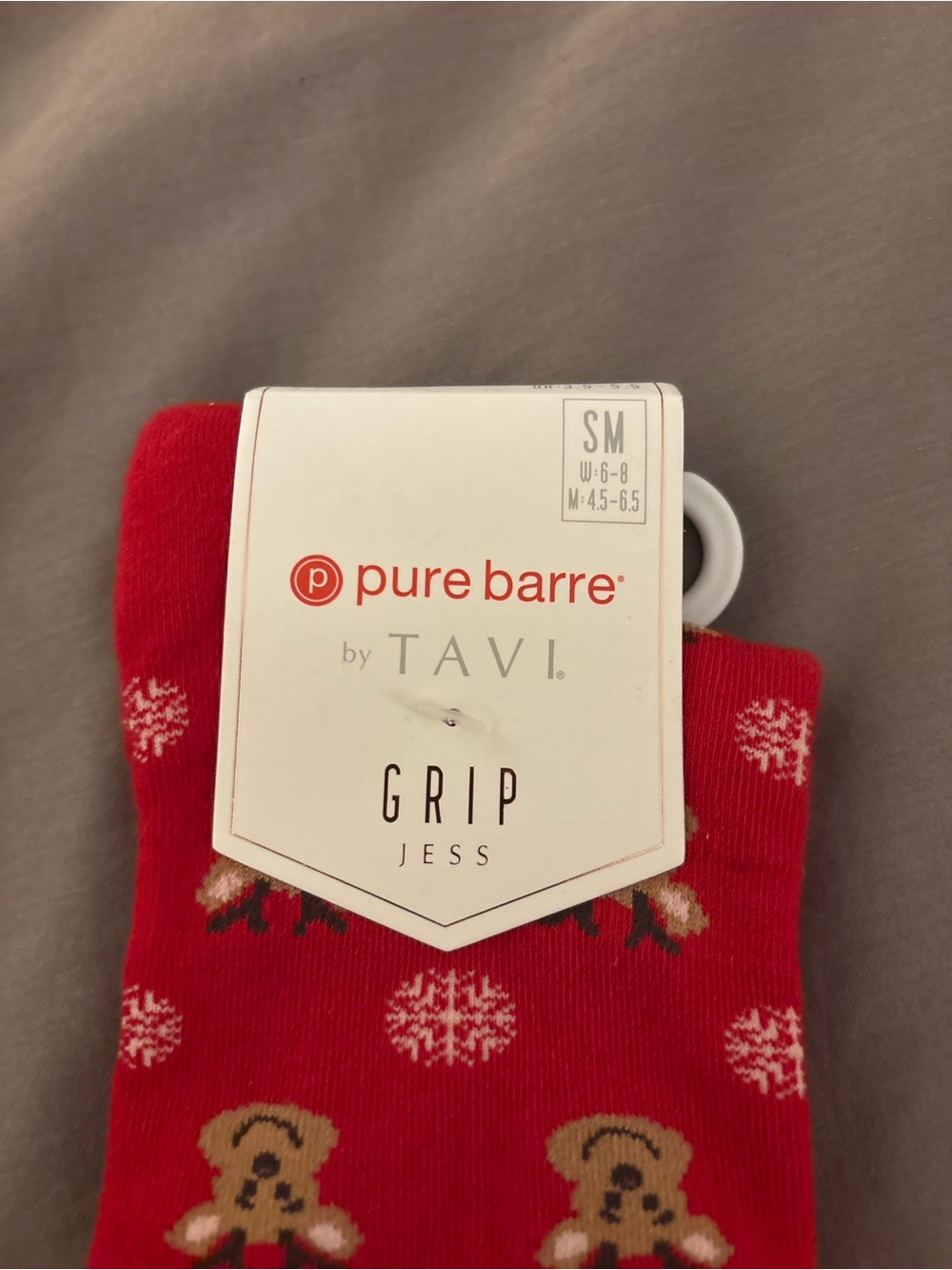 Pure Barre Red Holiday Grip Socks small new - Picture 3 of 3